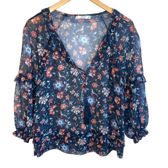 Mango Suit Collection Semi Sheer Mini Ruffle Top - Picture 1 of 9